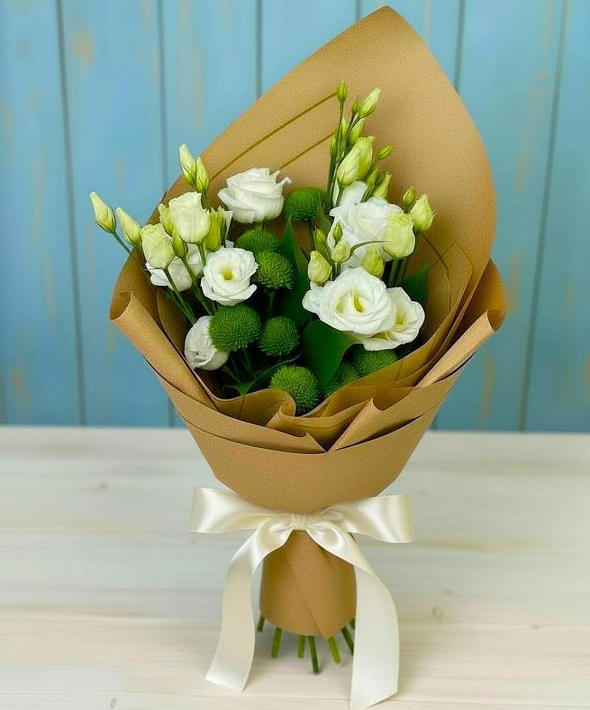 Букет цветов из: Хризантемы и Лизиантусы в Гагино