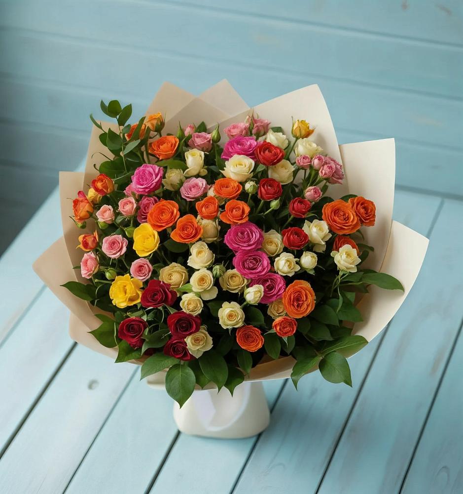 Букет Микс из разноцветных кустовых роз в Гагино