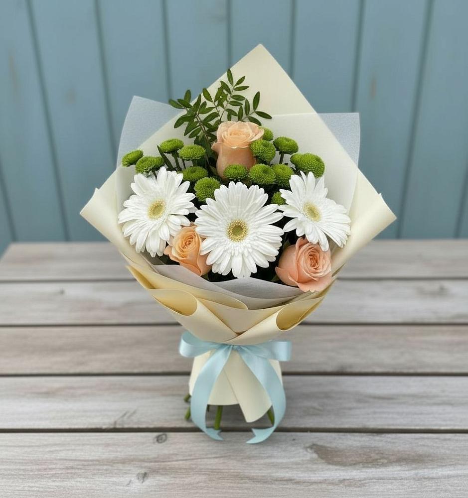 Букет цветов из: Герберы, Розы и Хризантемы в Гагино