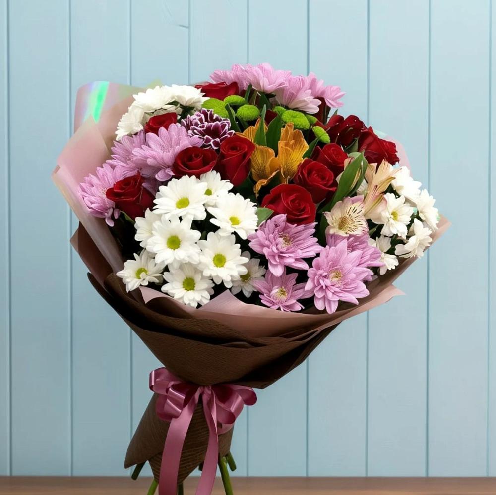 Букет цветов из: Розы, Хризантемы и Альстромерии в Гагино