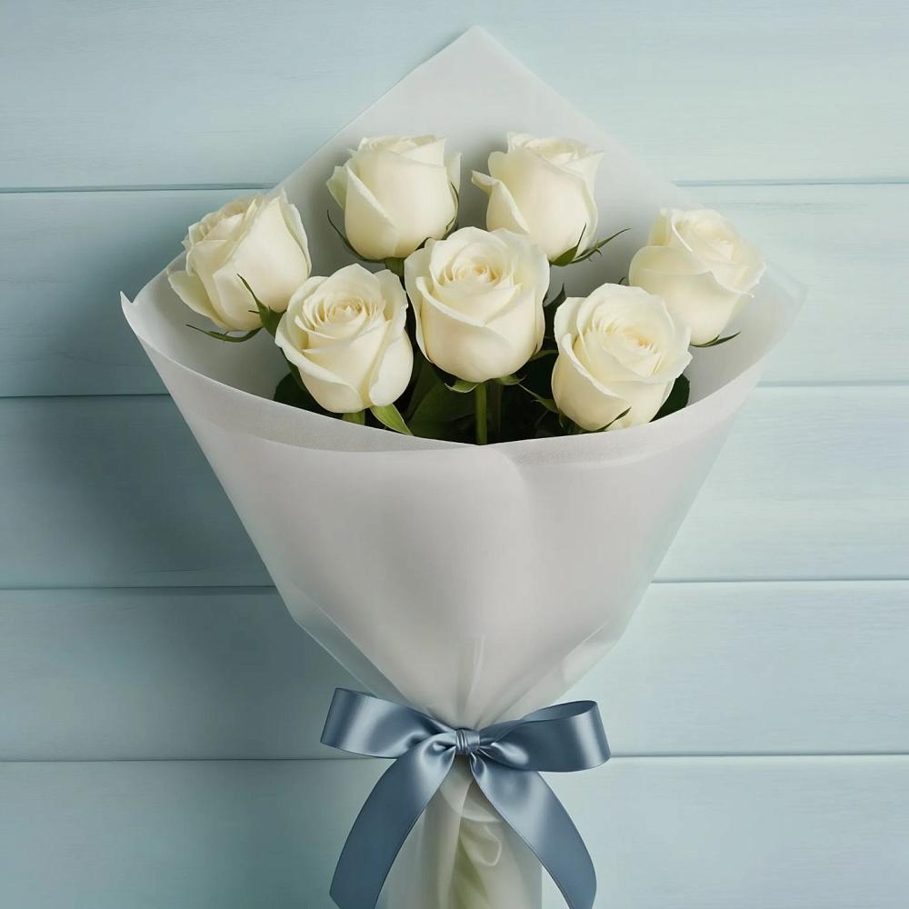 Букет 7 Белых роз Эдлесс Лав в Гагино