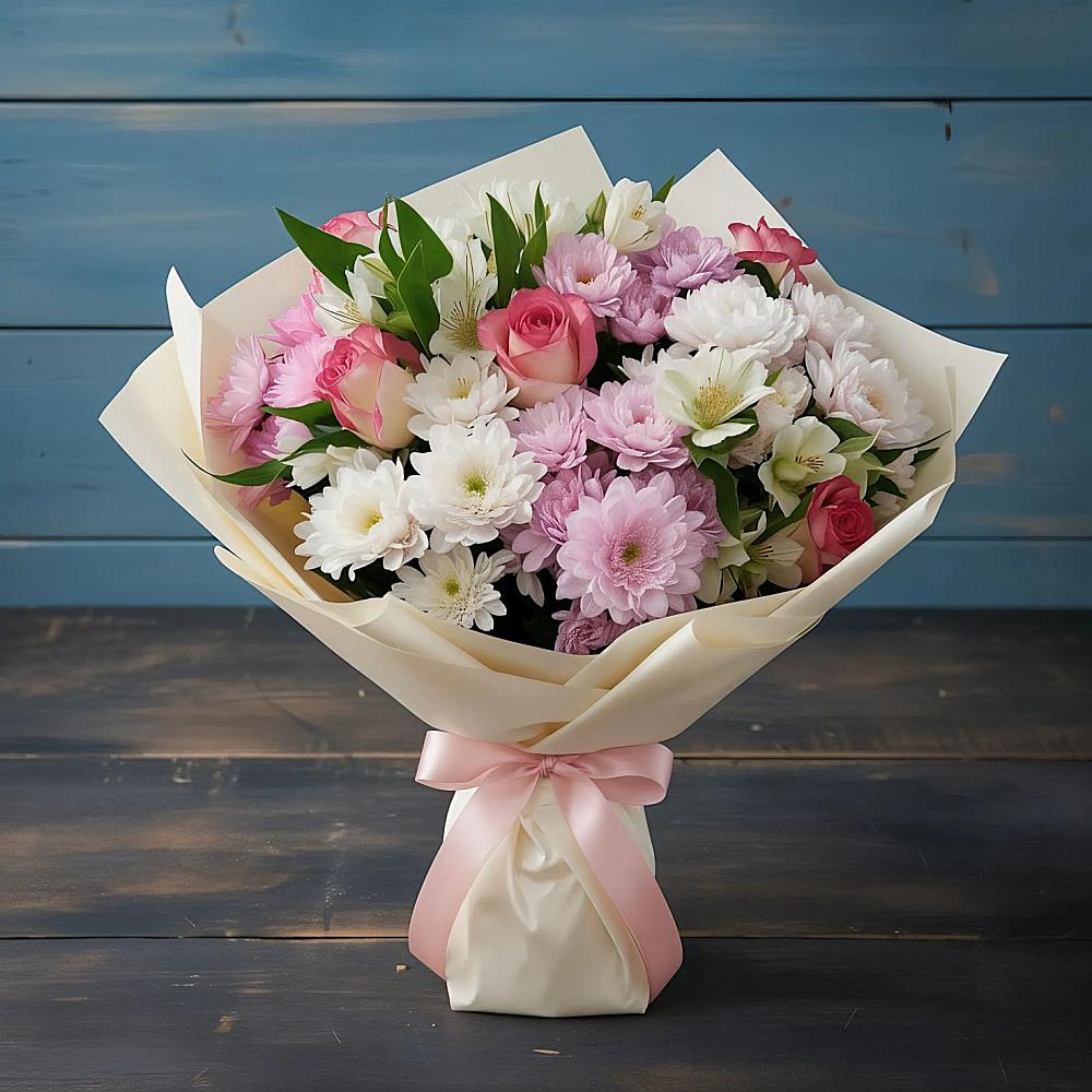 Букет цветов из: Хризантемы, Альстромерии и Розы в Гагино